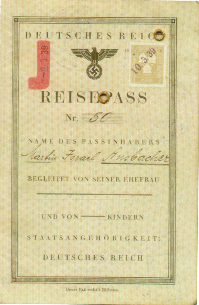 Martin Israel Ansbacher&#039;s Passport issued 8th March 1939